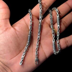 925 Sterling Silver Byzantine Chain Necklace 21” 51g Heavy Men’s Silver Chain